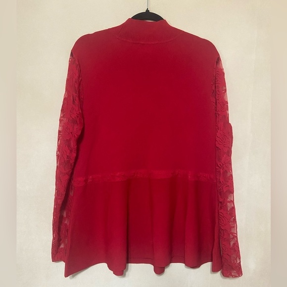 INC NWOT feminine mock neck lace sleeve peplum knit sweater plus size 1X - Picture 3 of 4